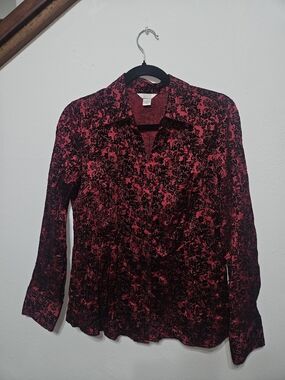 Christopher & Banks Red and Black Floral Button-Front Blouse